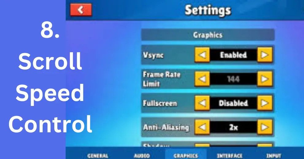 All Stumble Guys Settings Menu 12 8. Scroll Speed Control